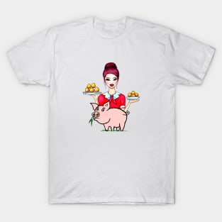 Funny Waitress Eggs and Pig T-Shirt